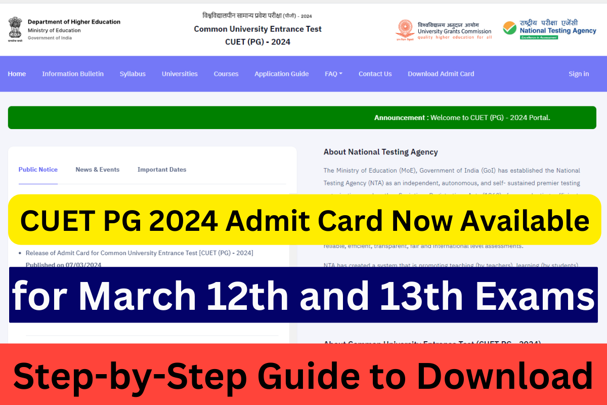 CUET PG 2024 Admit Card Now Available for March 12th and 13th Exams